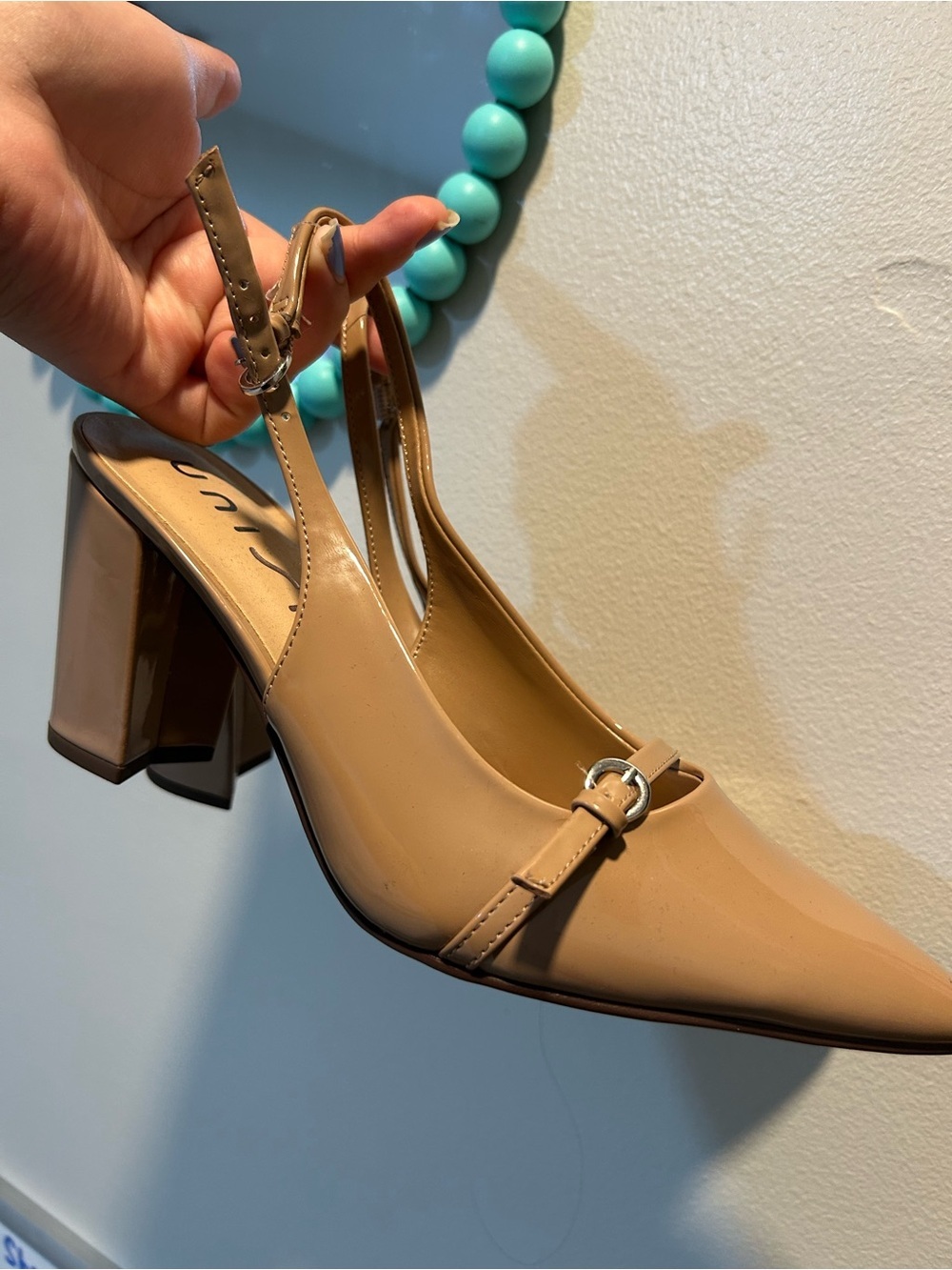 Unisa Tan Slingback Block Heel with Buckle Accent